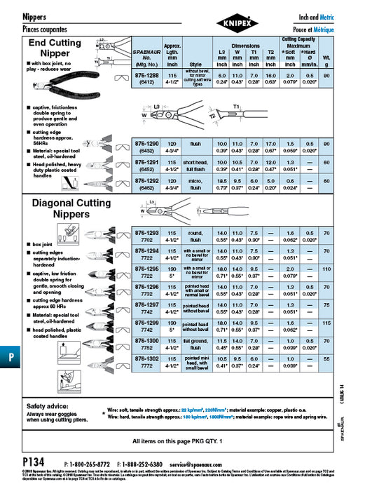 Electronics DIAgonal Cutting Nipper Round Head 115mm (4-1/2") O/A LGTH Tool Steel Polished Head Plastic Coated Handles