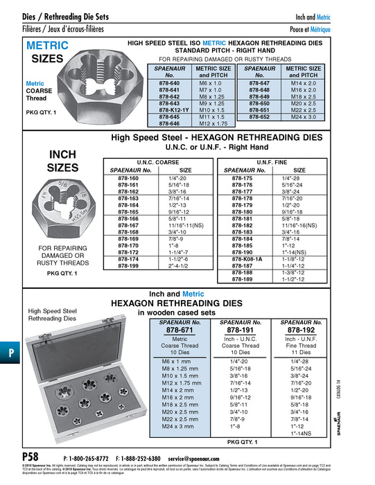 Re-Threading Hex Die Nut M10 x 1.5 High Speed Steel