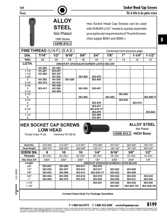 Hex Socket Cap Screw Fine Thread 1"-14 Uns x 4 1/2" LONG Alloy Steel Plain ANSI B18.3-1986