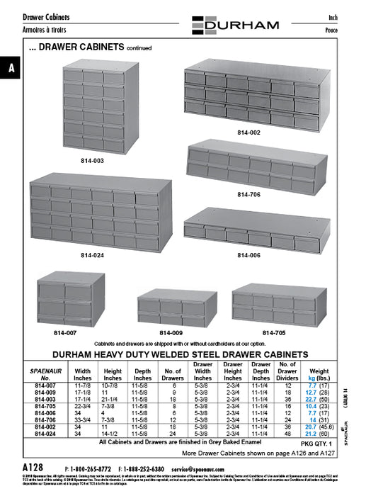 Cabinet Storage 18 Drawers 34" W x 11" H x 11 5/8" D Steel, Gray Baked Enamel by Spaenaur Inc.