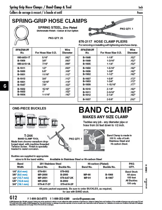 Spring Grip Hose Clamp 3/4" Nom. DIA x .112" Wire DIA Spring Steel, Zinc Dichromate (Yellow) Plated