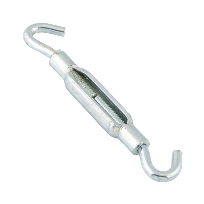 Tendeur, crochet et crochet n° 12-24 filetage (diamètre du matériau 0,185 po), longueur ouverte 6-3/8 po, longueur fermée 4-1/2 po, prise 1-7/8 po, acier zingué par Spaenaur Inc.