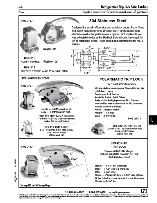 Serrure pour réfrigérateur avec gâche décalée de 5/8 po à 1 1/4 po, en acier inoxydable 304, par Spaenaur Inc.