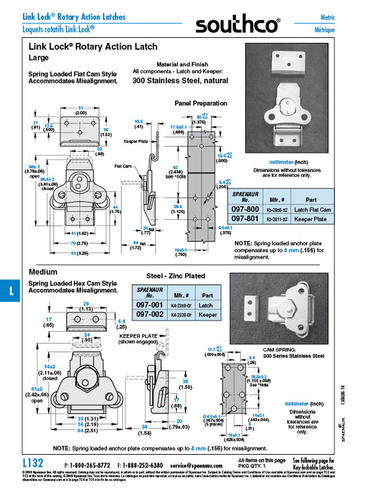 Loquet rotatif à ressort Link Lock 2,51 x 2,11 po en acier zingué par Spaenaur Inc.