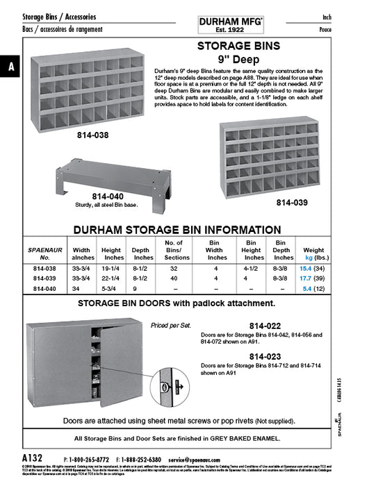 9" Deep (40 Bins) Storage Bin 33 3/4" W x 22 1/4" H x 8 1/2" D Steel, Gray Baked Enamel