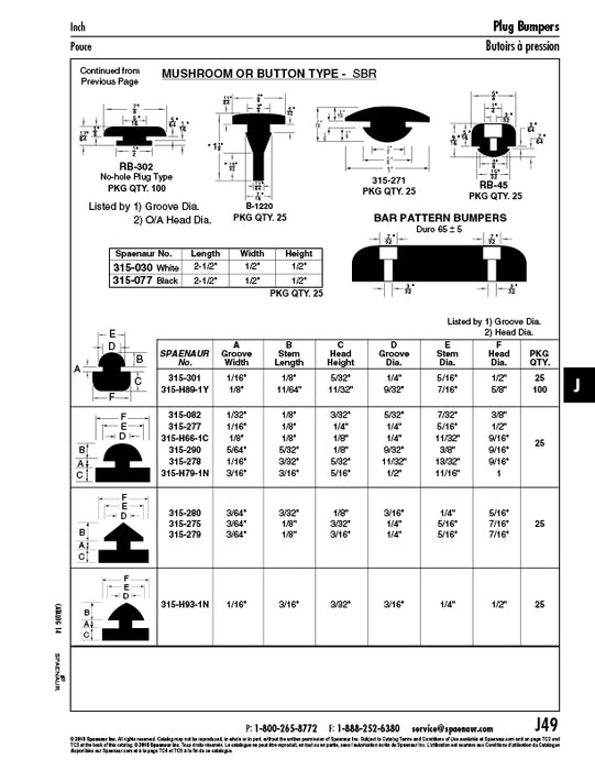 Rubber Plug Bumper 1/16" GRoove Width x 1/18" Head HT x 5/32" Bumper HT Sbr Black, 60 Duro by Spaenaur Inc.