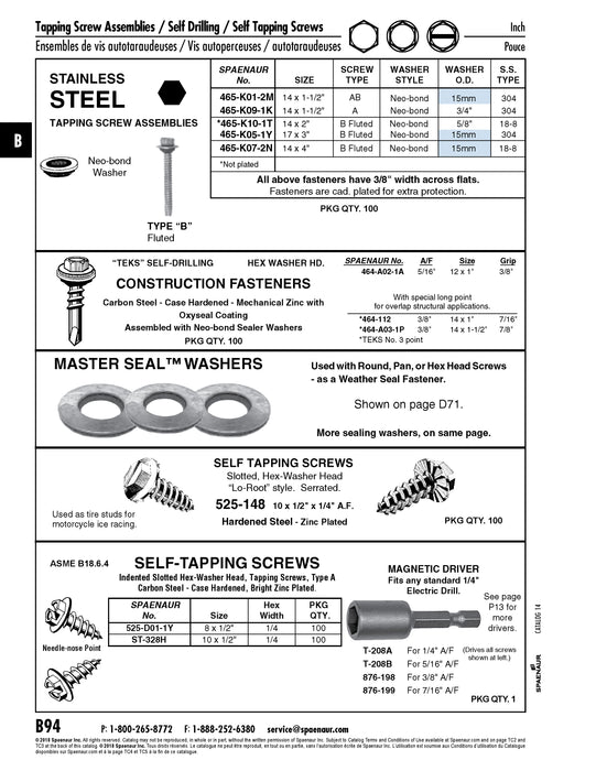 Tapping Screw, Indented Hex Washer Head Slotted Drive, Type A, #8 x 1/2" Length, Low Carbon Steel Zinc Plated Trivalent Chromate