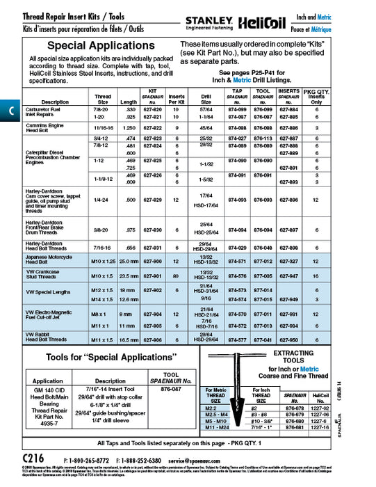 Helicoil Tap, Harley Davidson Head Bolt Threads for 7/16"-16 Helicoil