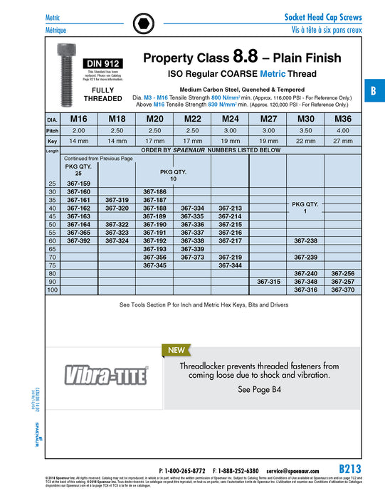 Hex Socket Cap Screw DIN 912 M20 x 2.5P x 50mm LG, Full Thread CL 8.8 Med Carb Steel Plain DIN 912/8.8/Full M20X50