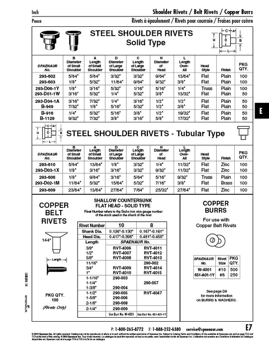 Solid Belt Rivet, Shallow CTSK HD #10 Body DIA x 1-1/2" L x 13/32" Head DIA Copper Plain