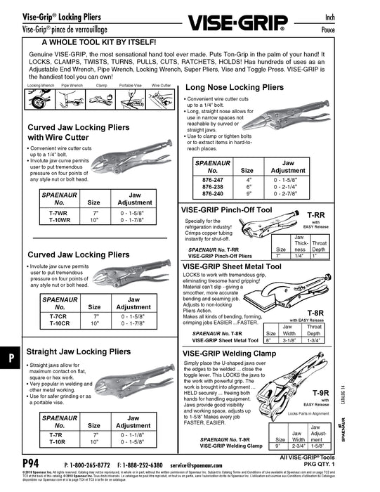 Vise-Grip Locking Sheet Metal Tool 8" 0/A LGTH, 3-1/8" Jaw Width