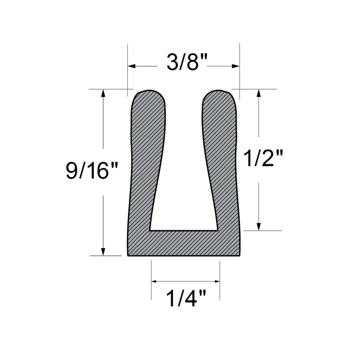 Profilé extrudé en forme de « U » en longueurs de 50 pieds. Santoprene Duro 70+-3 par Spaenaur Inc.