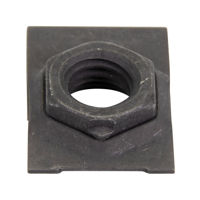 Dispositif de retenue d'écrou d'ancrage de type « J », 3/8"-16 UNC, plage de panneaux 0,050-0,090", acier à ressort traité thermiquement, finition phosphate et huile par Spaenaur Inc.