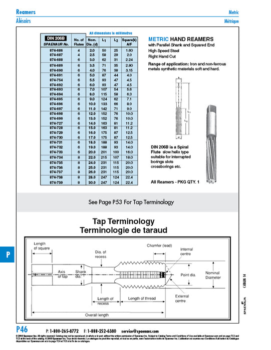 Spiral Flute Hand Reamer with Parallel Shank & Squared Ends 4mm High Speed Steel Plain Finish DIN 206B 4