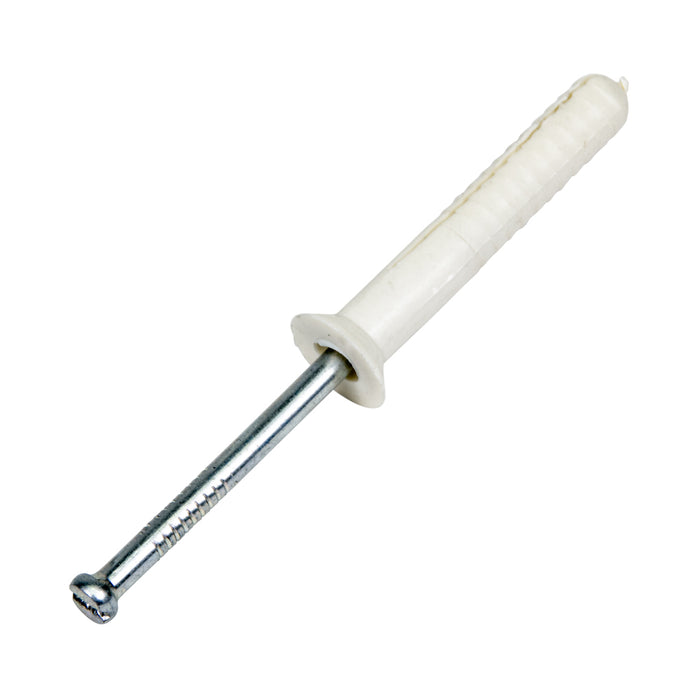 Ancrage en nylon à tête plate non assemblé avec vis d'entraînement 1/4 po de diamètre x 1 1/2 po de longueur, tête de 7/16 po de diamètre, foret de 1/4 po Nylon par Spaenaur Inc.
