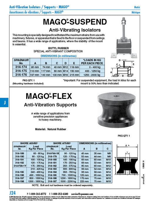 Support antivibratoire Mago-Flex 60 mm de diamètre x 60 mm de hauteur x filetage M10 Caoutchouc naturel, dureté 55/60