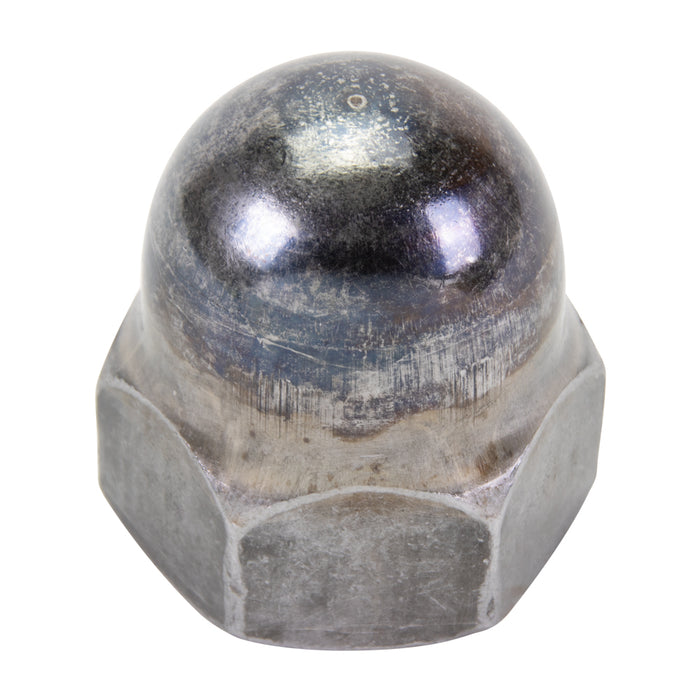 Écrou borgne, M10 x 1,50 mm, largeur à plat (WAF) 16,0 mm, épaisseur (THK) 18,0 mm, acier brut, conforme à la norme DIN 1587, fabriqué par Spaenaur Inc.