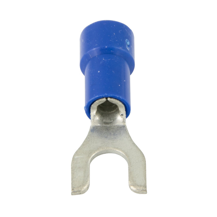 Spade tongue Terminal, Insulated Solderless 16-14 Wire Range #6 Stud Electrolytic Copper, Blue Platic Insulation, Bright Tin Plate by Spaenaur Inc.