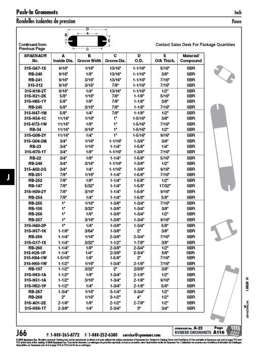 Rubber GRommet (Dimensionally Equiv to An931-C24-28) 2-1/8" OD x 1-1/2" ID x 5/8" TH, 1-3/4" GR DIA x 1/4" GRoove Width Sbr Black, 55-65 Duro by Spaenaur Inc.