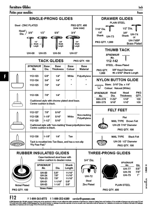 Drawer Glides Nail Type 1/2" Head DIA x 3/8" Shank Steel, Brass Plated by Spaenaur Inc.