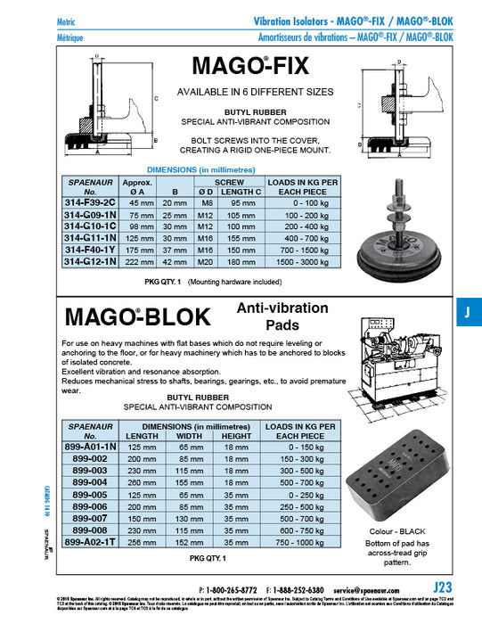 Base de montage anti-vibration Mago-Fix 175 mm de diamètre x 37 mm d'épaisseur x filetage M16 700-1500 kg de charge Acier/caoutchouc par Spaenaur Inc.