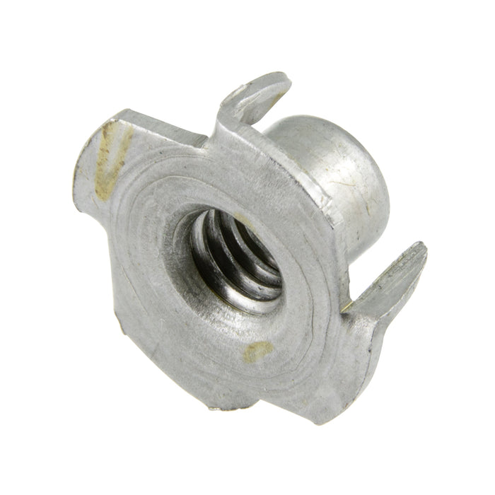 Écrou à embout, base ronde 7/8 po de diamètre avec 4 griffes courbées 5/16 po-18 UNC, cylindre 3/8 po de longueur x 0,391/0,386 po de diamètre, acier brut, fabriqué par Spaenaur Inc.