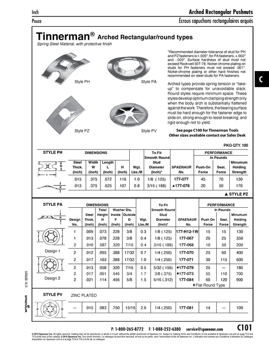 Pushnut, Arched Round Type, Style Pa, Design 1 to Fit 1/8" DIA, Smooth Round Stud Spring Steel Mechanical Zinc Plated
