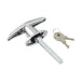 Locking T Handle , 90 Degree Action Locking , Keyed Different 1 1/2" Hole Centres Zinc Base Die-Cast, Chrome Plated. by Spaenaur Inc.