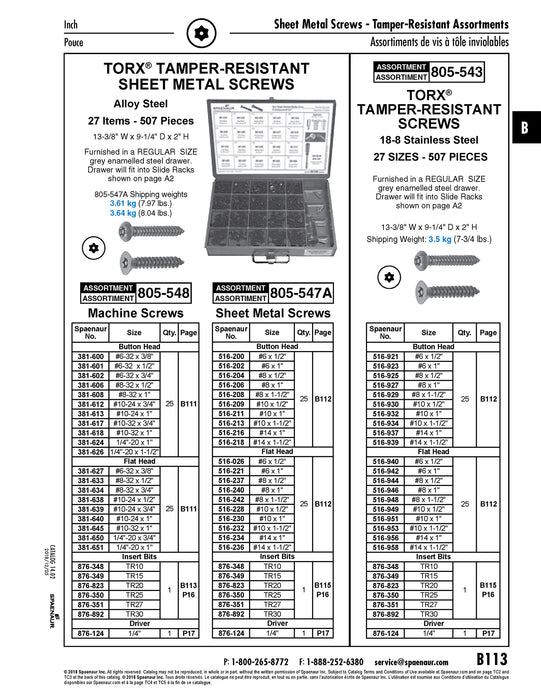 Assortment Of torx Tamper Resistant Sheet Metal Screws with Screwdriver & Bits In Metal Box