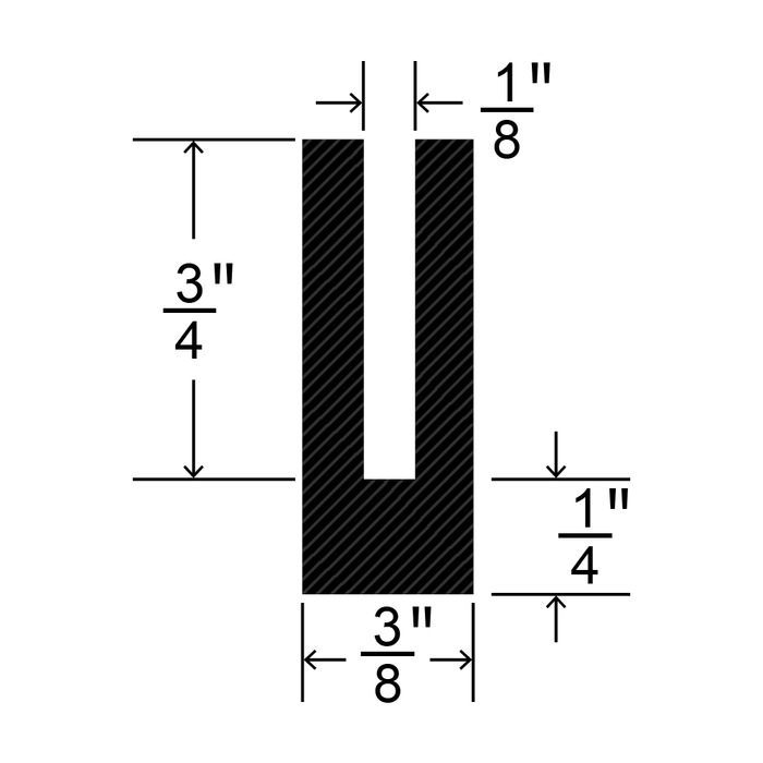 "U" Shaped Extruded Channel 3/8" Base x 1" O/A HT x 1/8" GAp x 50 Ft/Coil Neoprene 55-65 Duro by Spaenaur Inc.
