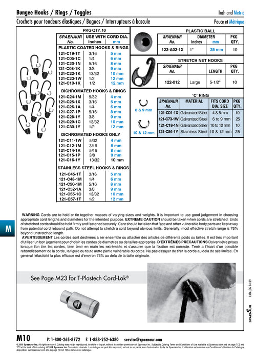Crochets à ressort pour cordon de 12 mm (1/2 po) de diamètre Acier, revêtement plastique noir