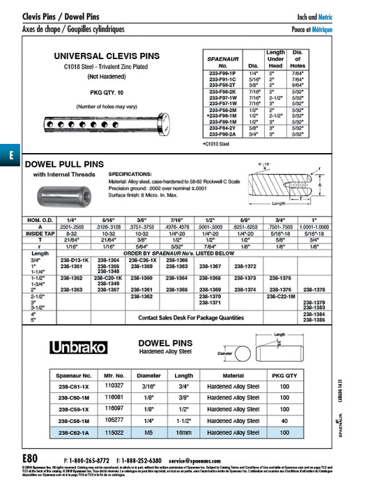 UNIversal Clevis Pin with 7 Holes, 5/8" x 3" LGTH Under Head, 5/32" DIA Holes, C1018 Steel Not Hardened, Trivalent Zinc