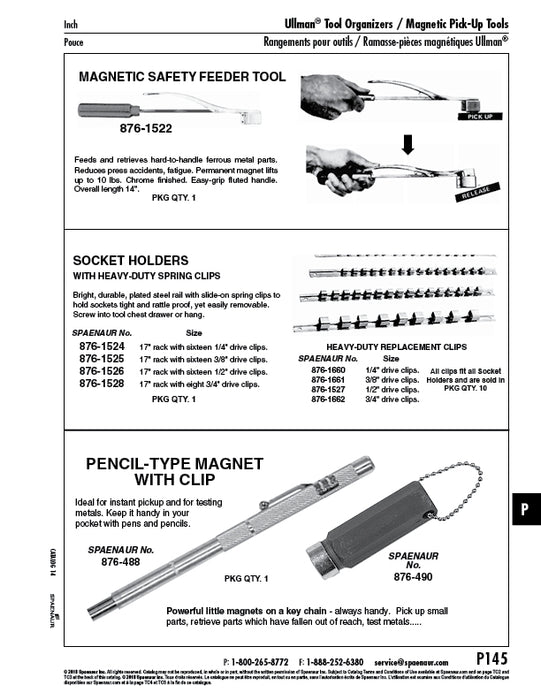 Replacement Clips for Socket Holder Rail 3/8" Drive Clips Steel, Plated Use with Sn# 876-1525 by Spaenaur Inc.
