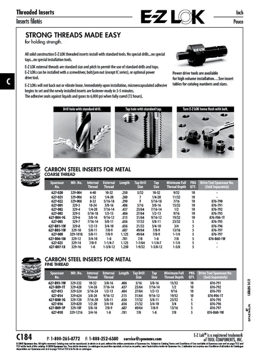 E-Z Lok Thread Insert for Metal Self-Locking External Thread 3/8"-16 UNC Internal THRD 9/16"-12 UNC External THRD .515" LGTH Steel Black Oxide