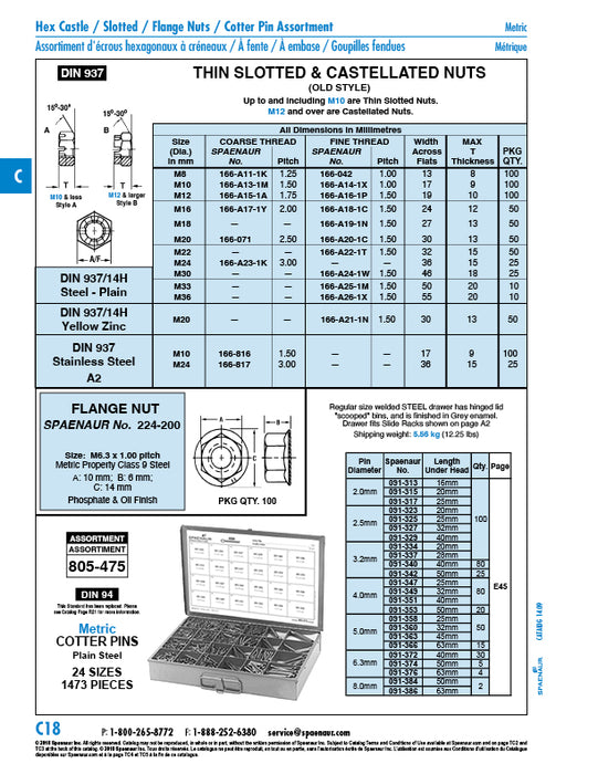 Low Castellated Hex Nut, DIN 937 M20 x 1.50 Fine Thread CL 17H Steel Yellow Zinc Plated DIN 937/17H-YZ/Fine M20X1.50