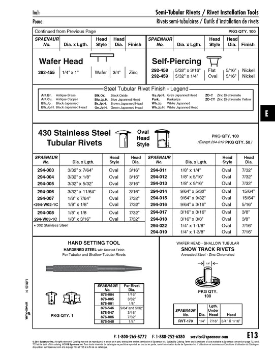 Oval Head Tubular Rivet 3/16" DIA x 3/16" LONG (3/8" Head DIA) 430 Stainless Steel