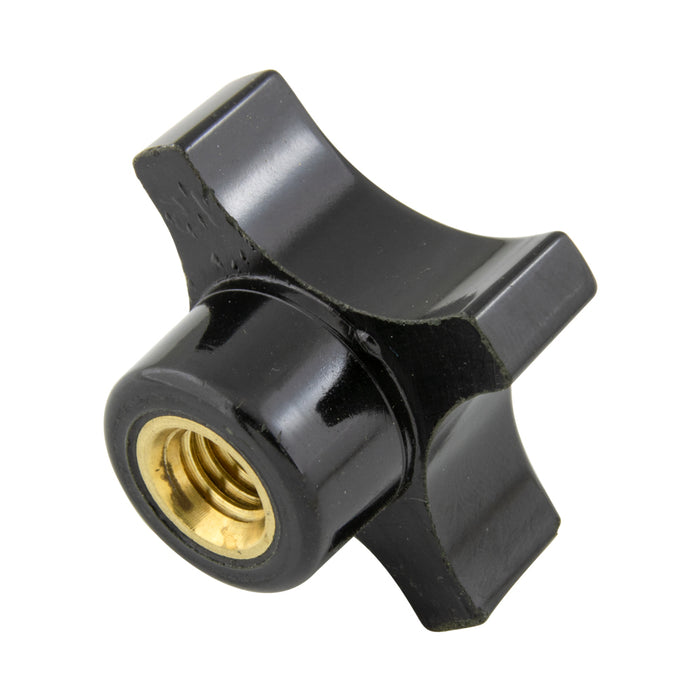 Bouton à 4 branches, style à trou traversant, avec insert en laiton 5/16 po-24 UNF, nylon noir, par Spaenaur Inc.
