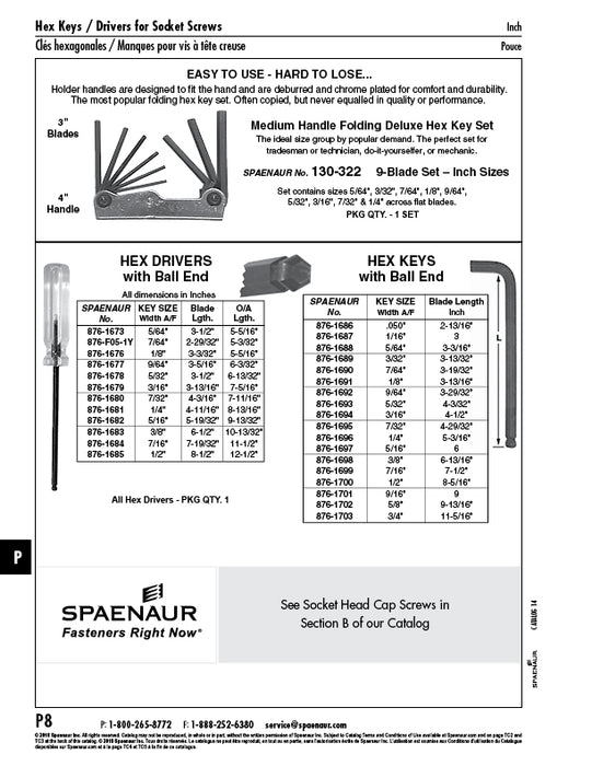 Balldriver Hex Screwdriver 5/64" A/F by Spaenaur Inc.