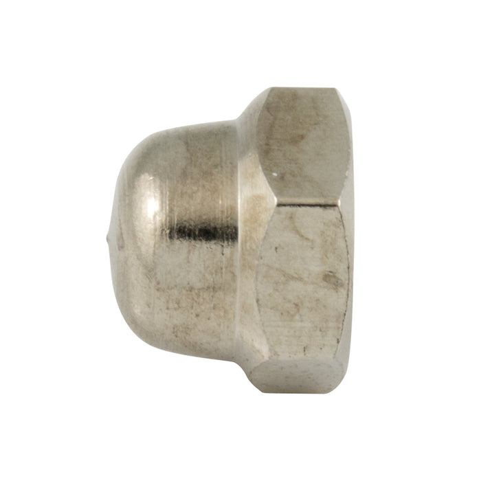 Écrou borgne, M6 x 1,00 mm, largeur à plat (WAF) 10,0 mm, épaisseur (THK) 9,0 mm, laiton nickelé, conforme à la norme DIN 917, fabriqué par Spaenaur Inc.