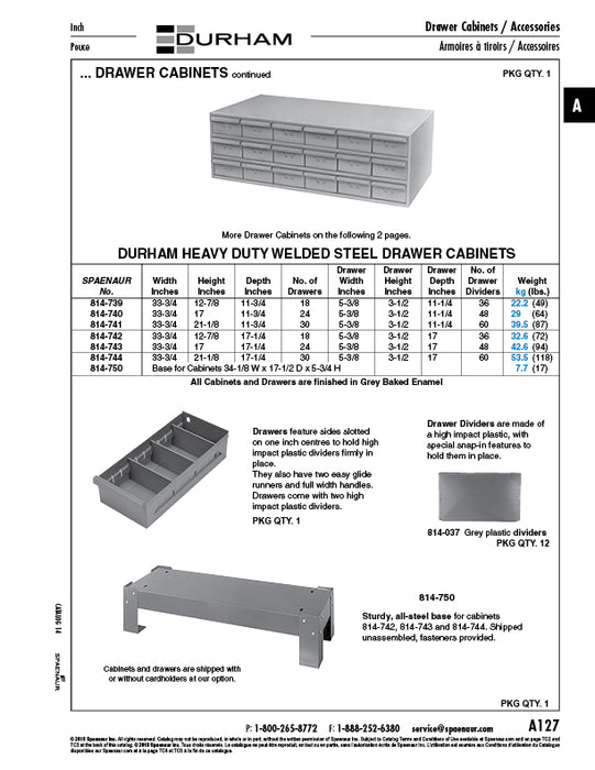 Drawer Dividers, to Fit Sn #814-739 to #814-744 Cabinets Plastic Gray by Spaenaur Inc.