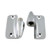 Charnière « Block » pour portes décalées, taille moyenne (longueur totale 76 mm), trous taraudés M6 x 7,5 mm (2 moitiés, moitié inférieure avec goupille fixe), finition chrome en zinc moulé sous pression par Spaenaur Inc.