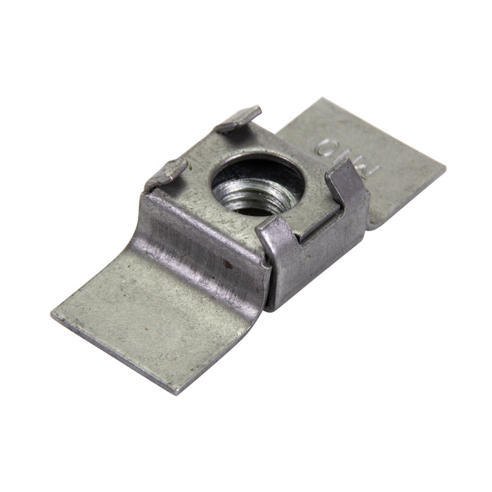 Écrou à souder, écrou flottant, dispositif de retenue M10, largeur de base 25/32 po x longueur hors tout 2 po, acier, finition lisse, par Spaenaur Inc.
