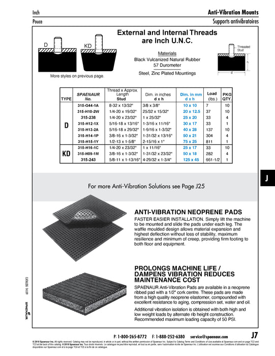 Anti-Vibration Mount, Single-Ended, Tapered 50mm DIA x 18mm HT (3/8"-16 UNC) Vulcanized Rubber, Duro 57