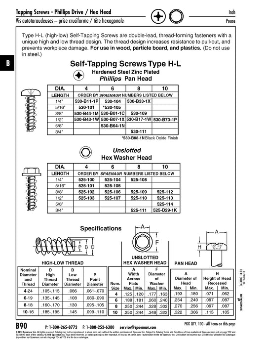 Hi-Lo Tapping Screw, Unslotted, Indented Hex Washer Head, #8 x 3/4" Length, Steel Zinc Plated, ASME/ANSI B18.6.4 by Spaenaur Inc.