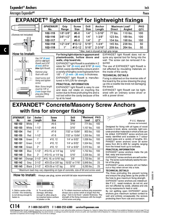 Concrete/Masonry Screw Anchor, Parallel-Finned, PVC Black, 1/2" Screw Dia x 2-1/2" Length
