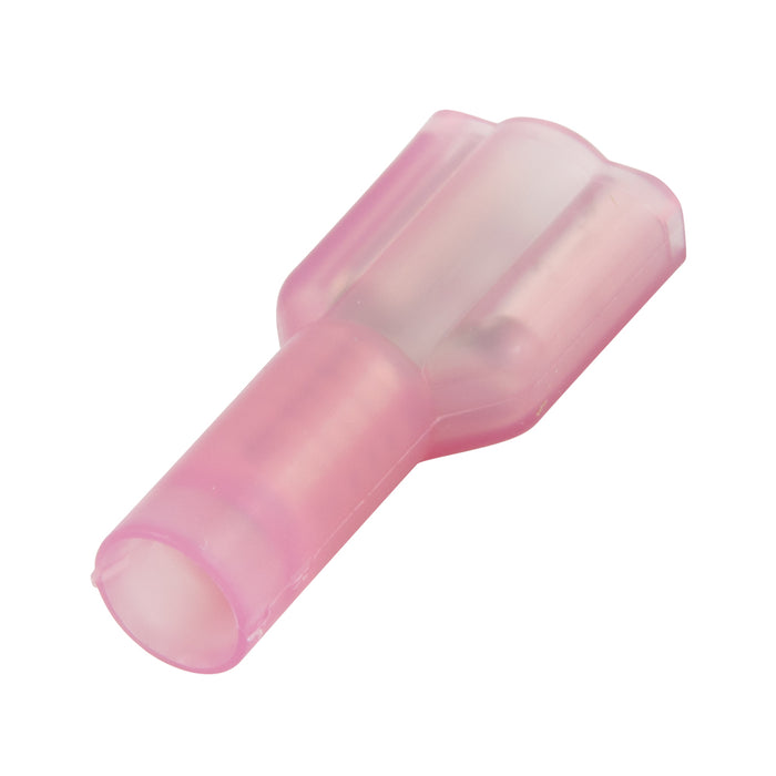 Connecteur femelle, sans soudure, entièrement isolé en nylon, fil 16-14 GA. Compatible avec des lames de 1/4 po. Cuivre électrolytique, plaque d'étain brillante, isolation en plastique bleu.