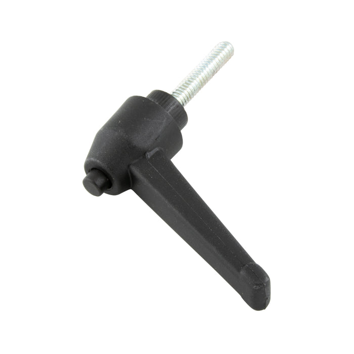 Levier de serrage à bouton-poussoir, mâle, longueur 2,05 po, goujon 1/4 po-20 x 1 po, hauteur totale 1,38 po, matériau thermoplastique, noir