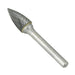 Carbide Burr, Double Cut Pointed Tree Shape 3/8" DIA x 3/4" LGTH x 1/4" Shank Hardened Steel Shank, Tungsten Carbide Tip by Spaenaur Inc.