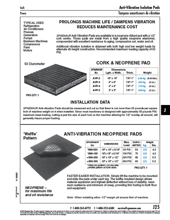 Anti-Vibration Pad 3" x 3" x 1" Cork & Neoprene 50 Duro by Spaenaur Inc.