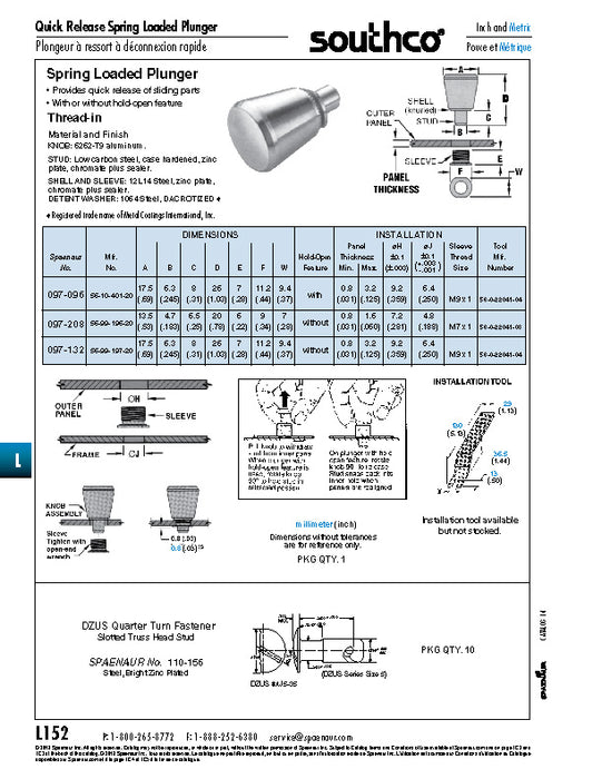 Plunger, Spring Loaded, Thread-In Style Knob 6262-T9 Aluminum Plain